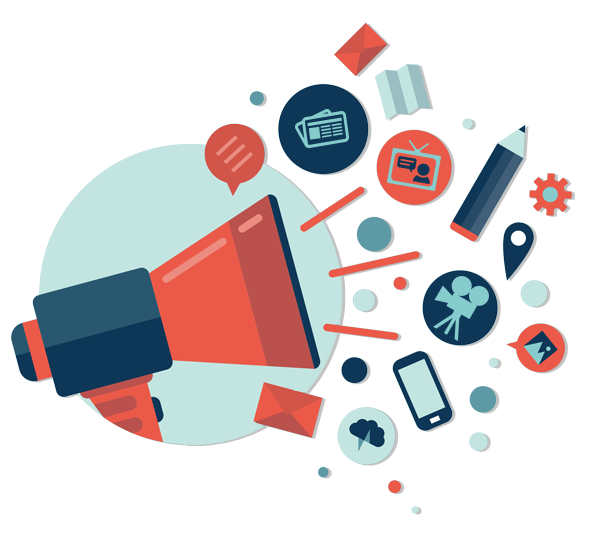 Megaphone with marketing icons